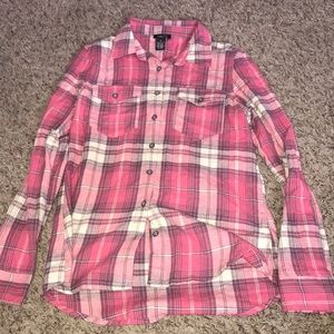 Pink and tan button up flannel